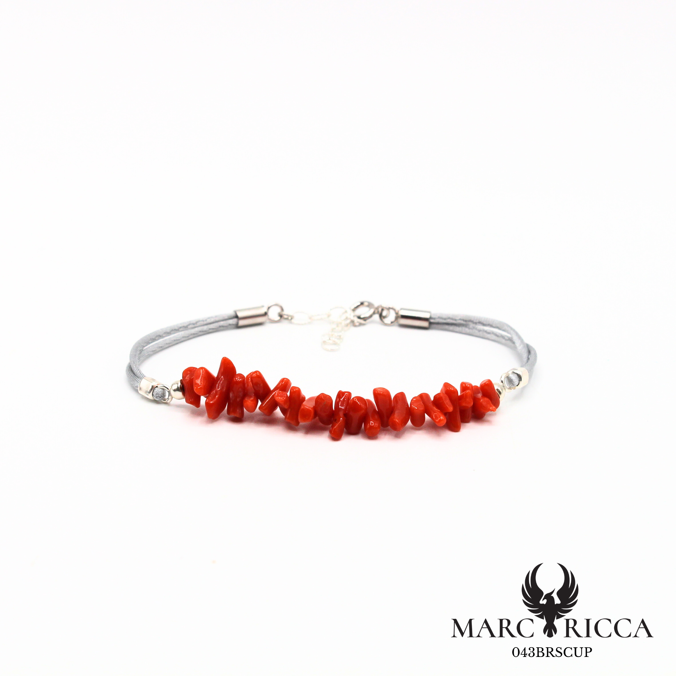 Bracelet cordon satin et corail cupolino en argent