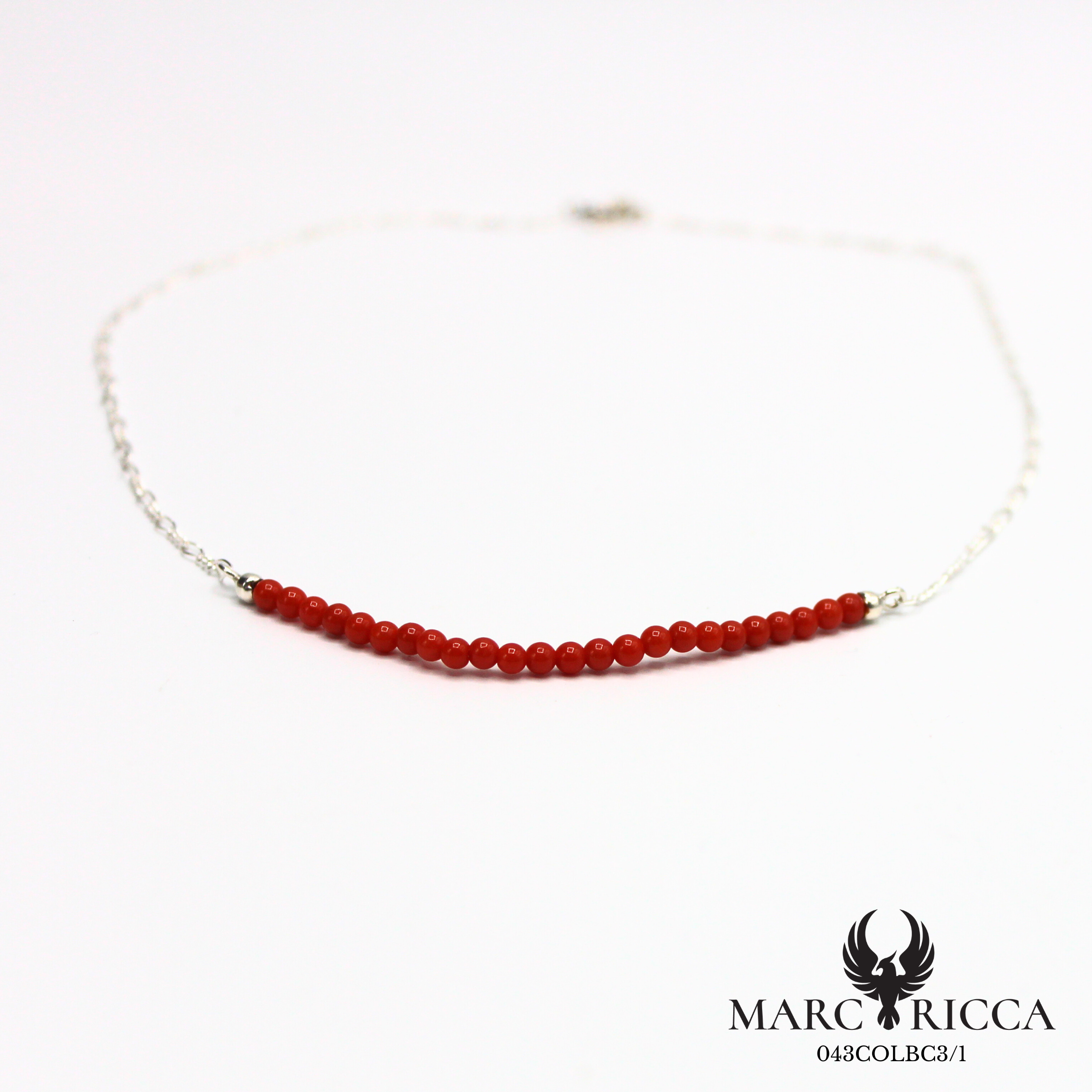 Collier chaine et perles de corail en argent
