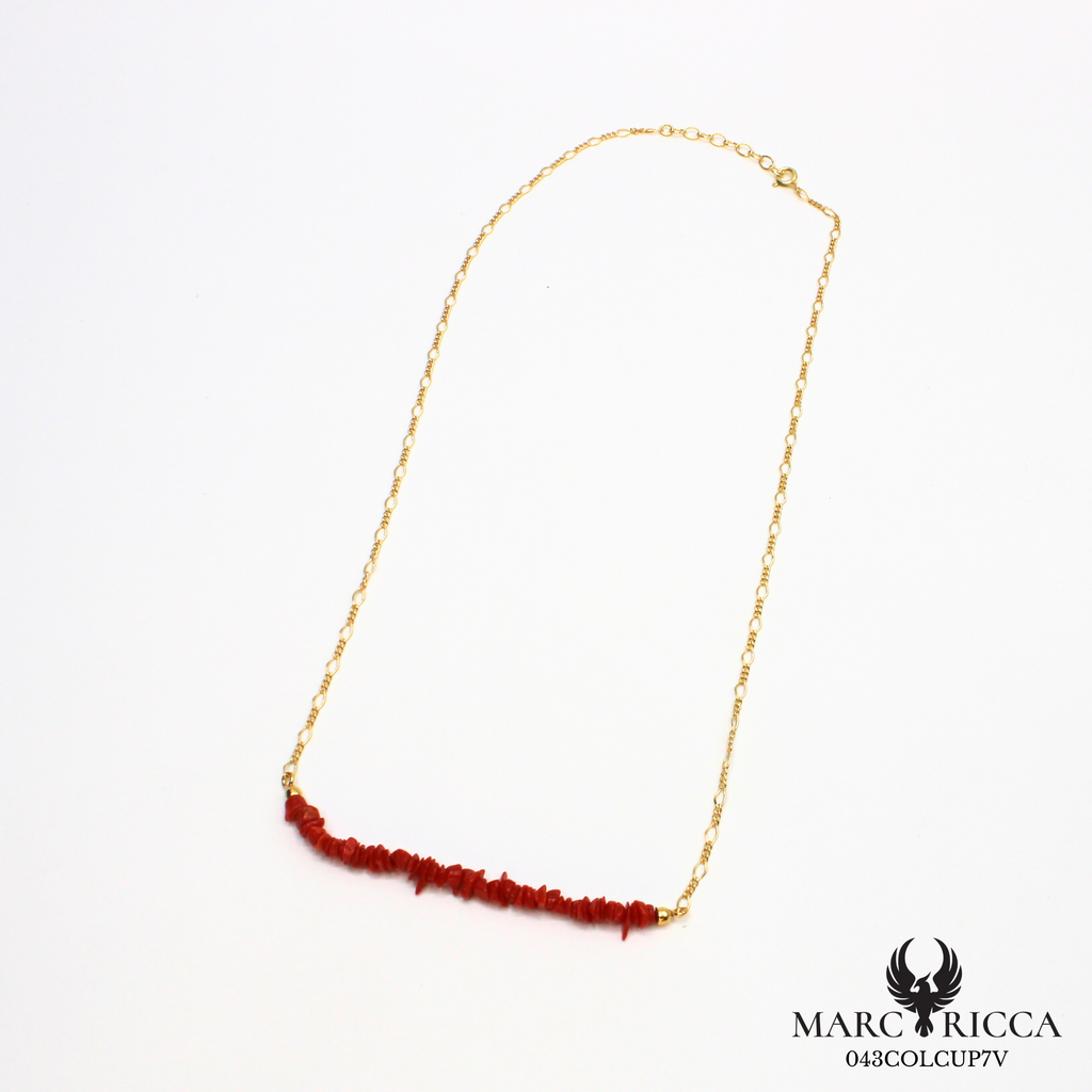 Collier chaine en argent et corail chips