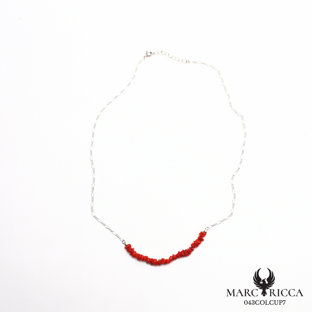 Collier chaine en argent et corail chips