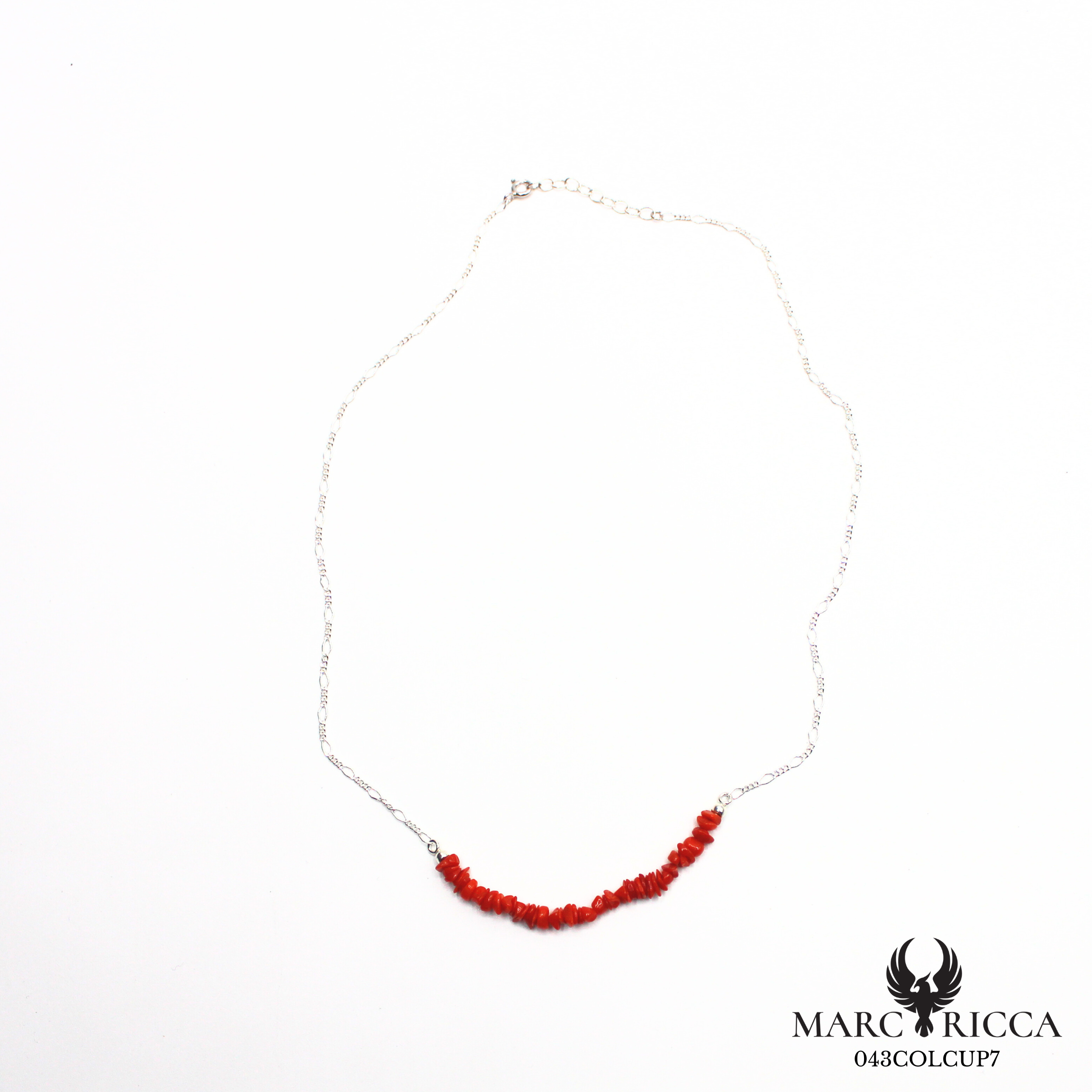 Collier chaine en argent et corail chips