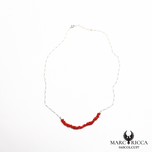 Collier chaine en argent et corail chips