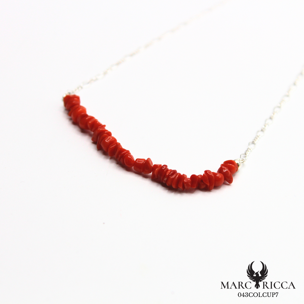 Collier chaine en argent et corail chips