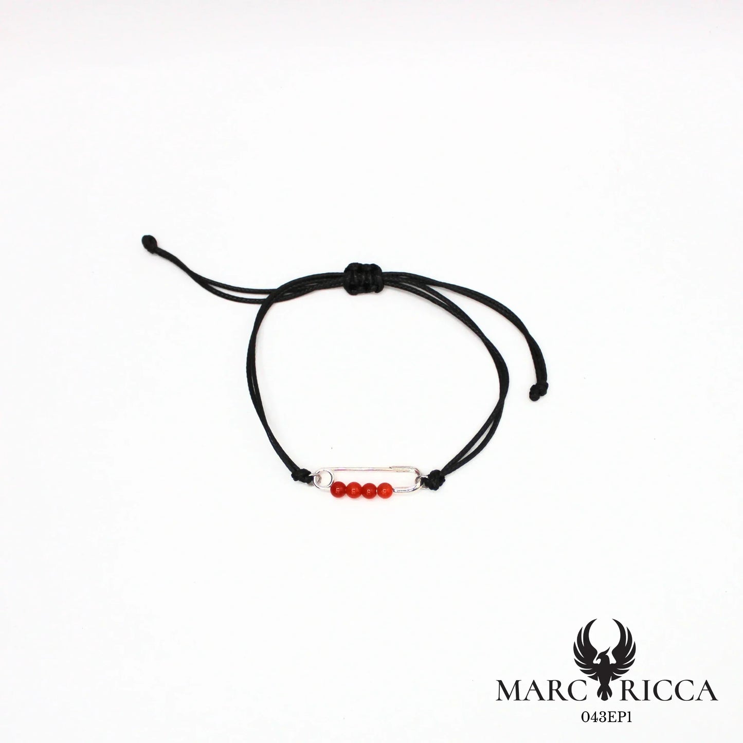 Bracelet cordon avec épingle et perles de corail en argent
