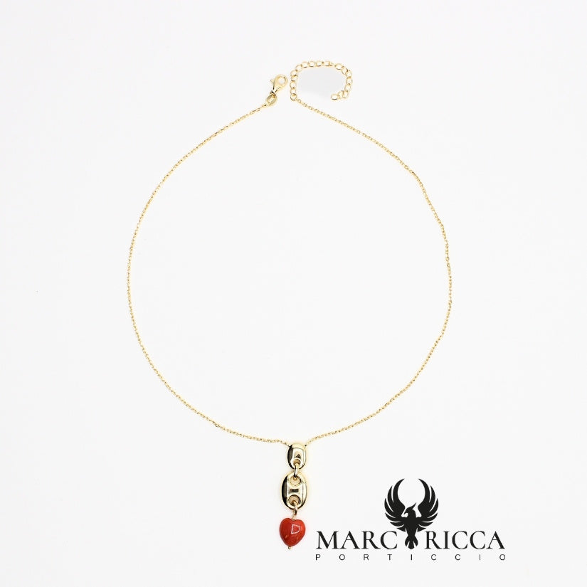 Collier Vermeil et cœur Corail