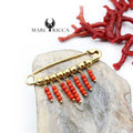 Broche Argent Corail Franges Perles