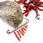 Broche Argent Corail Franges Perles