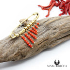 Broche Argent Corail Franges Perles