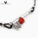 Bracelet Argent Cordon Corail Cœur & Initiale Broche