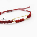 Bracelet Argent Cordon Corail Perles Broche