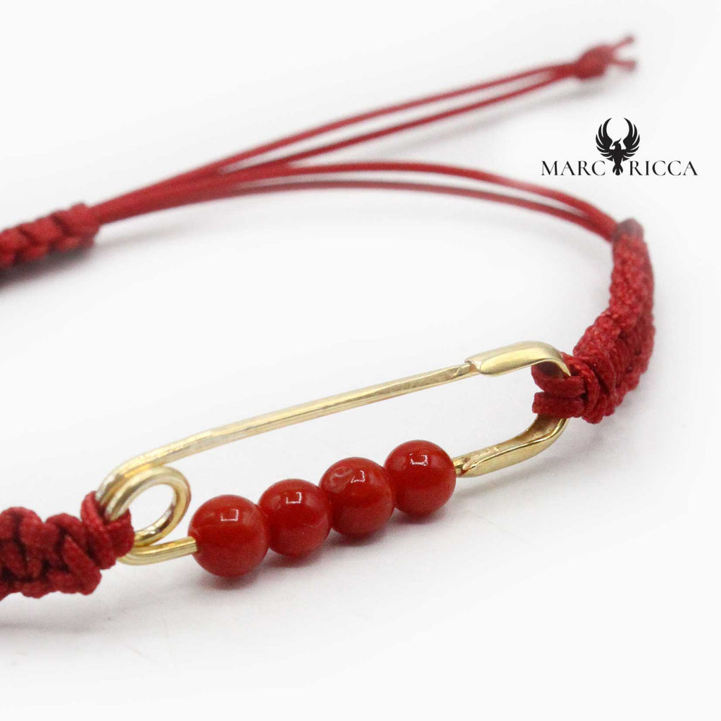 Bracelet Argent Cordon Corail Perles Broche