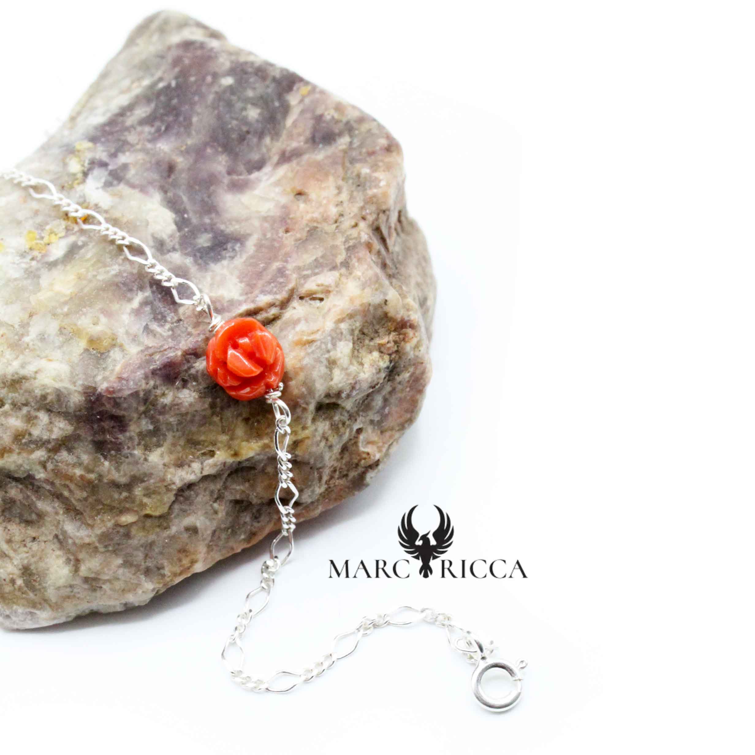 Bracelet Argent Rose & Corail Rouge