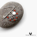Broche Argent Corail perles, Cœur & Ange