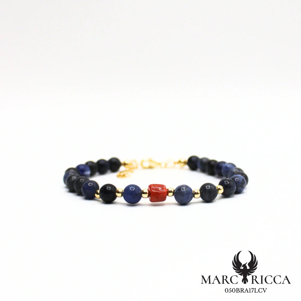 Bracelet perles lapis lazuli et corail en vermeil