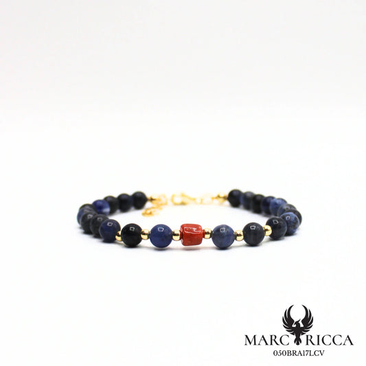 Bracelet perles lapis lazuli et corail en vermeil