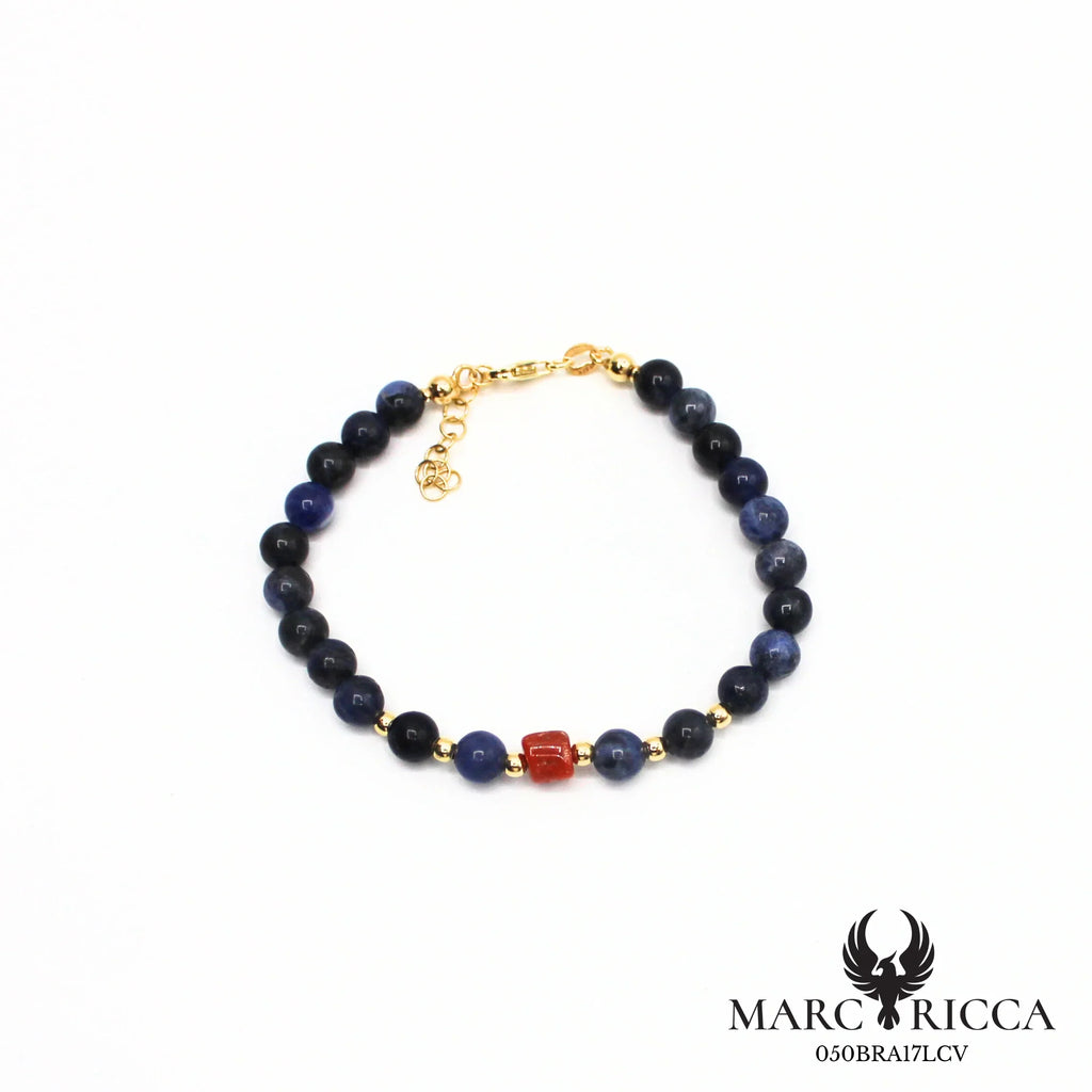 Bracelet perles lapis lazuli et corail en vermeil