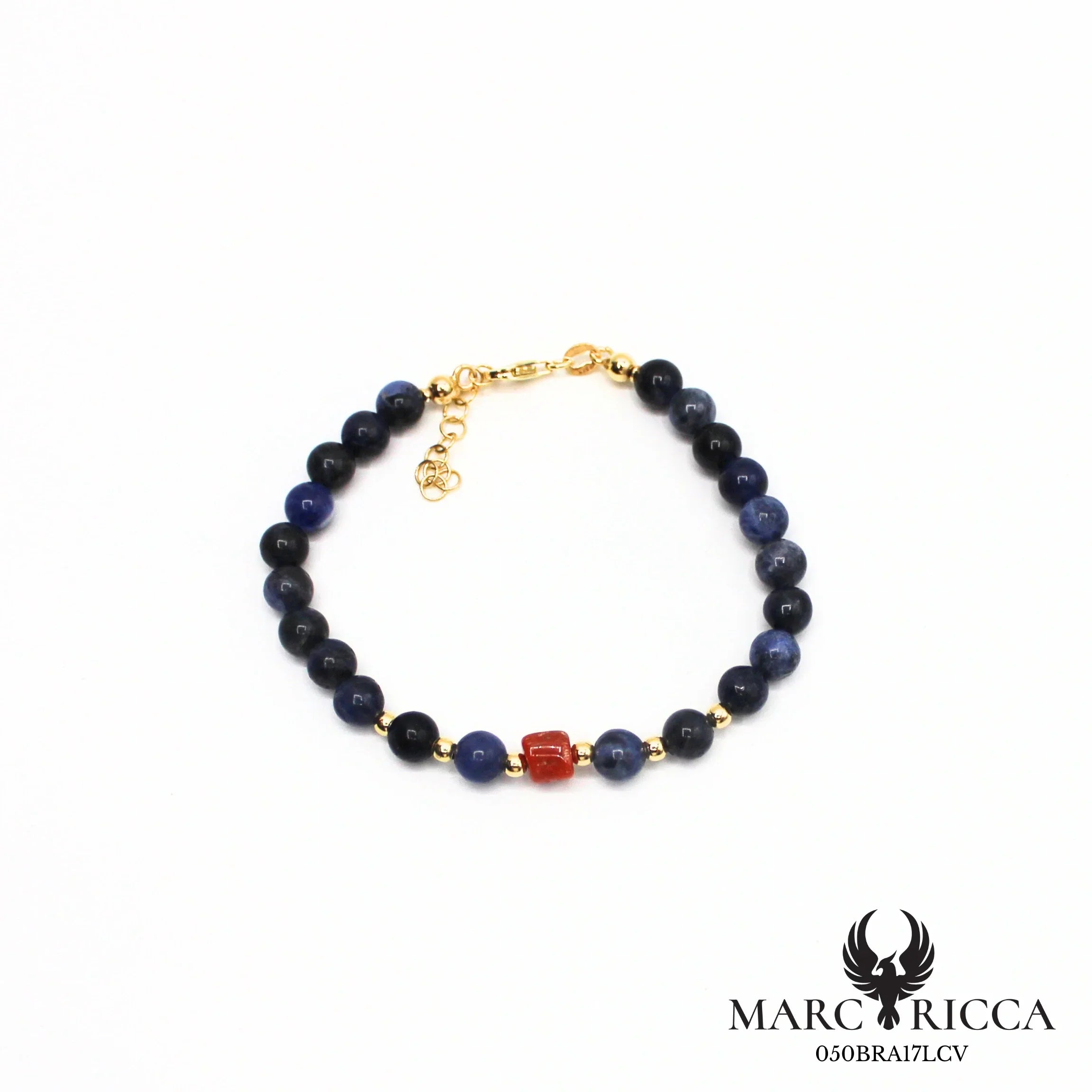 Bracelet perles lapis lazuli et corail en vermeil