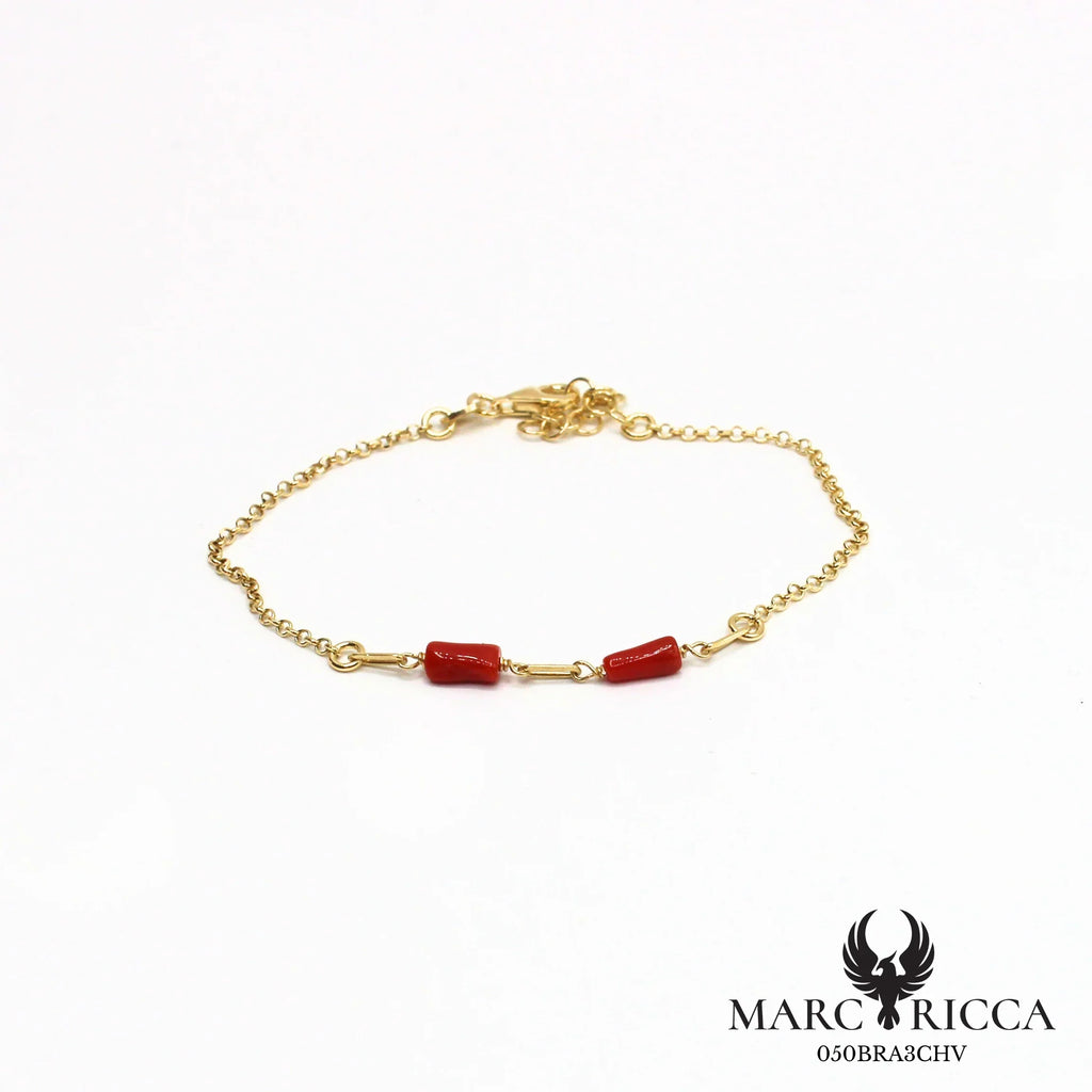 Bracelet chaîne en vermeil avec tubes de corail