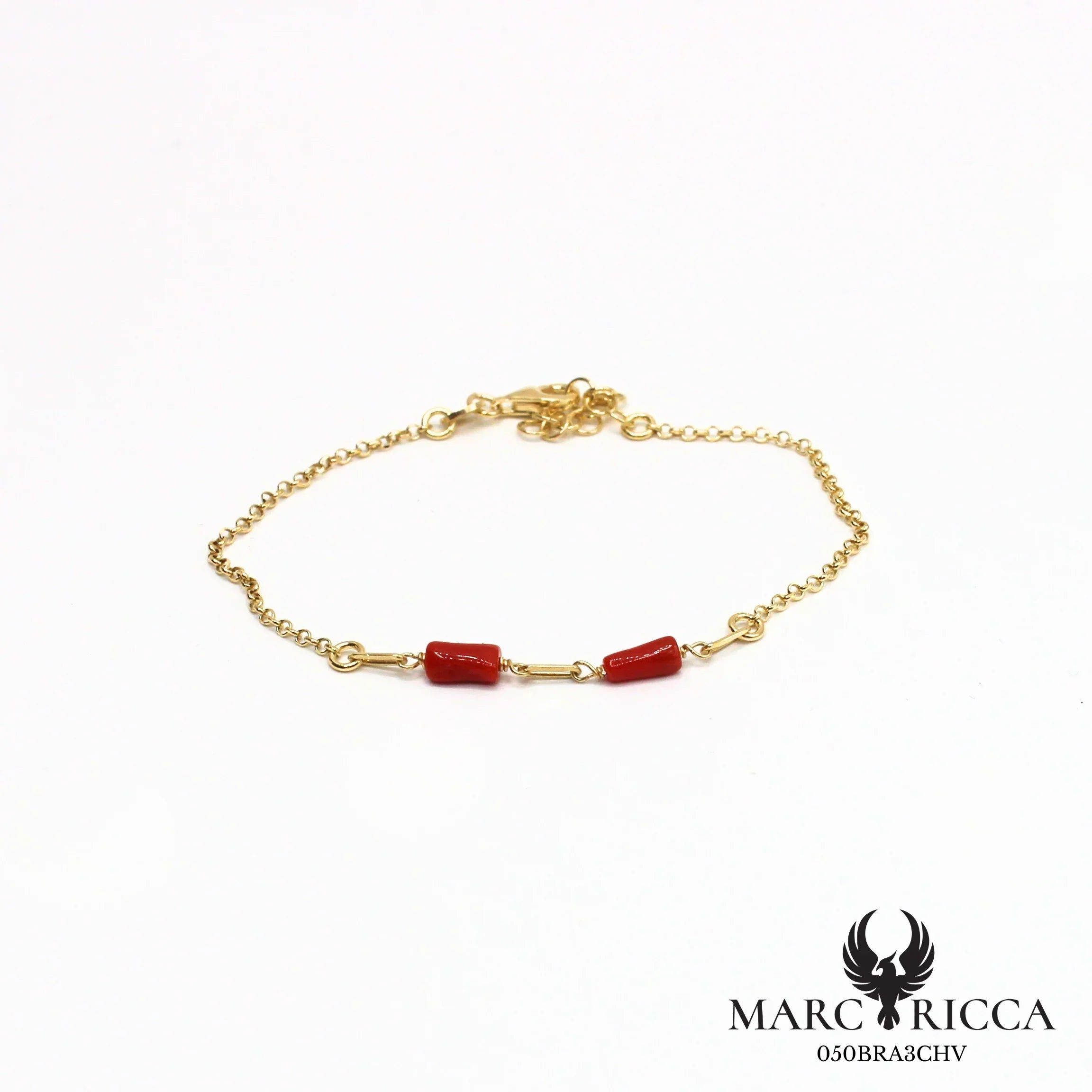 Bracelet chaîne en vermeil avec tubes de corail