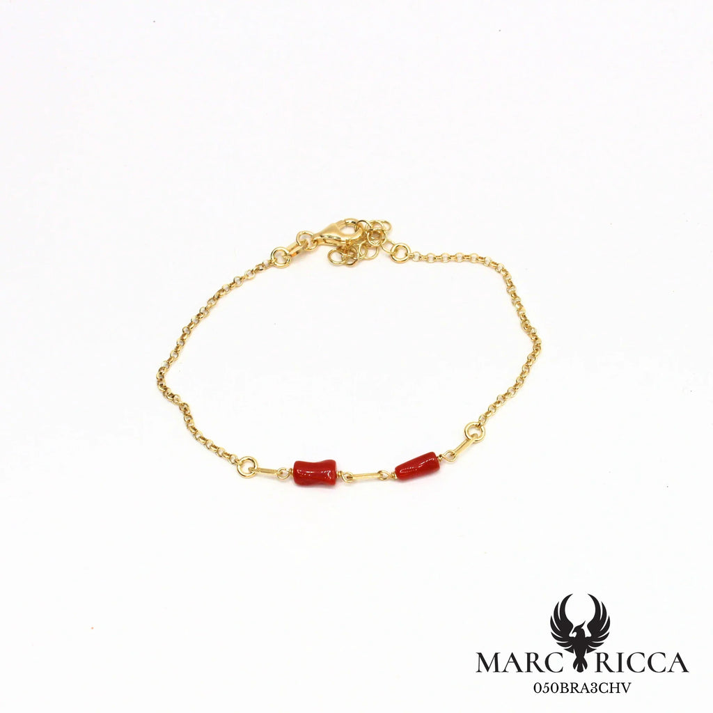 Bracelet chaîne en vermeil avec tubes de corail