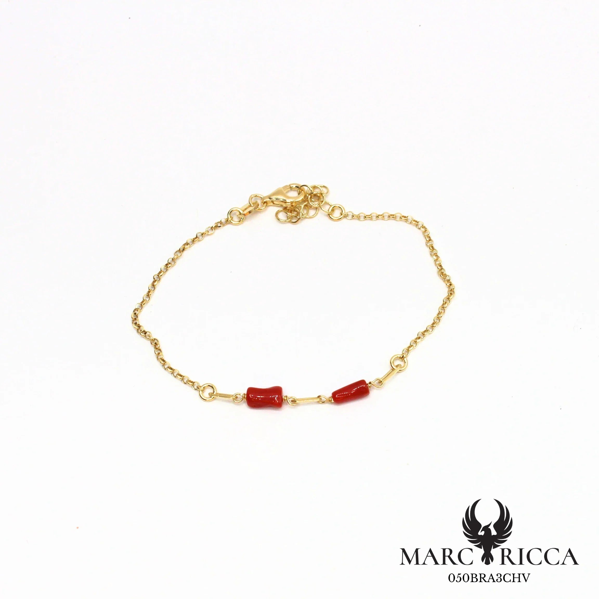 Bracelet chaîne en vermeil avec tubes de corail