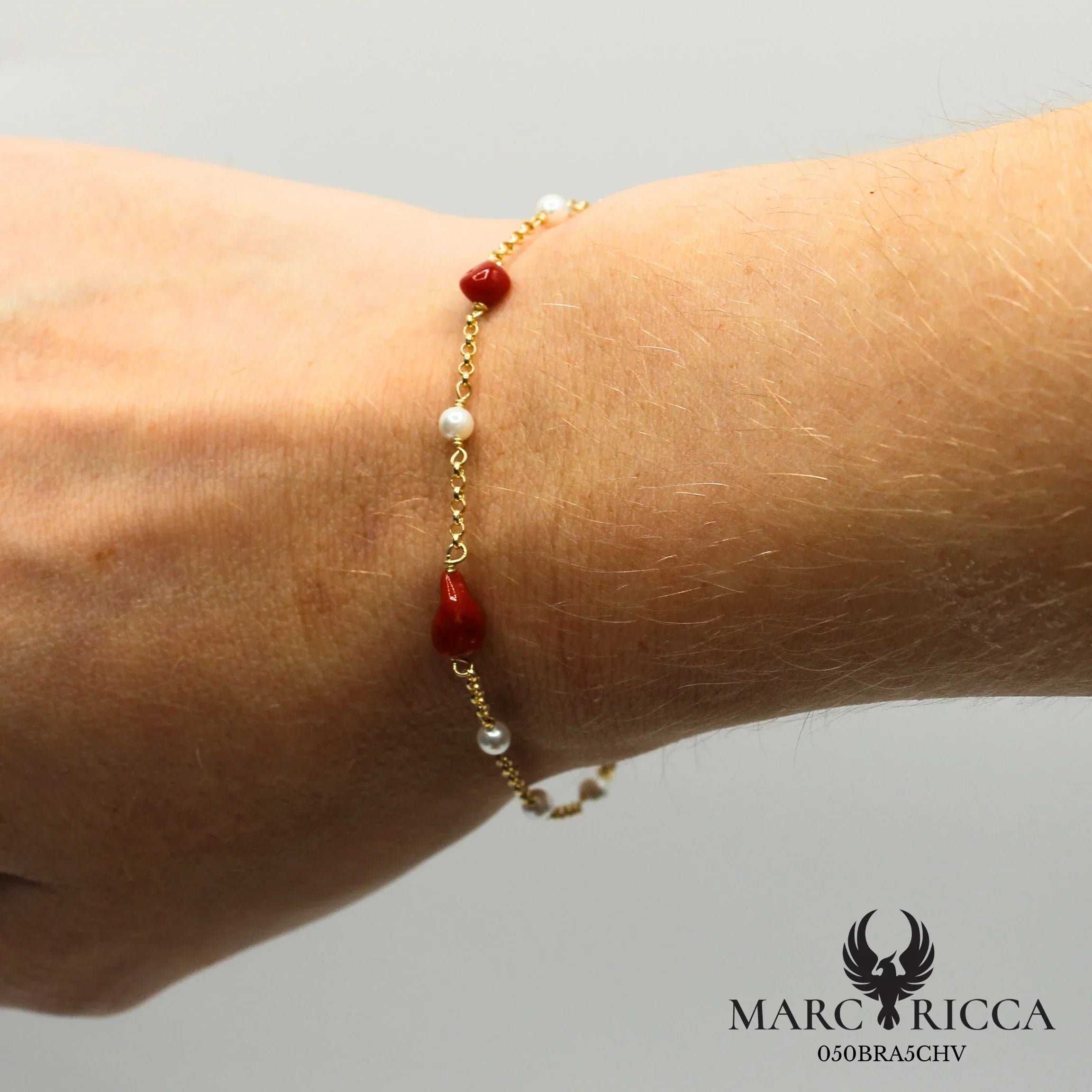 Bracelet vermeil corail et perles nacrées