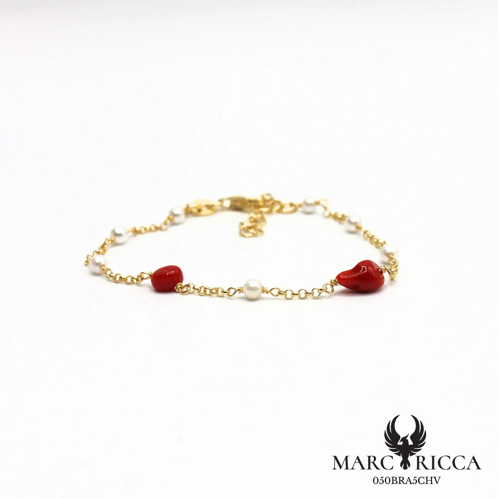 Bracelet vermeil corail et perles nacrées