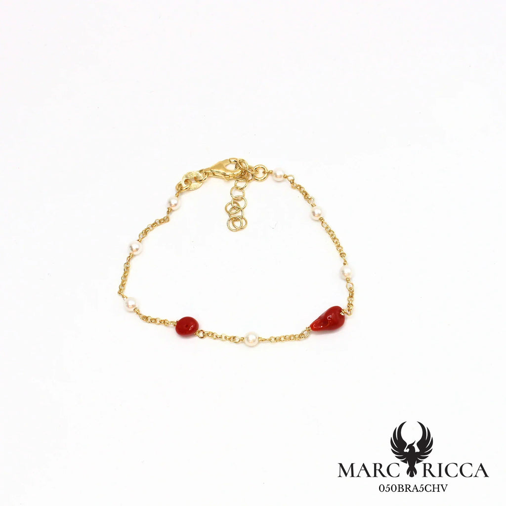 Bracelet vermeil corail et perles nacrées