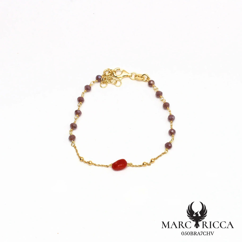 Bracelet chaîne en vermeil avec cristal et corail