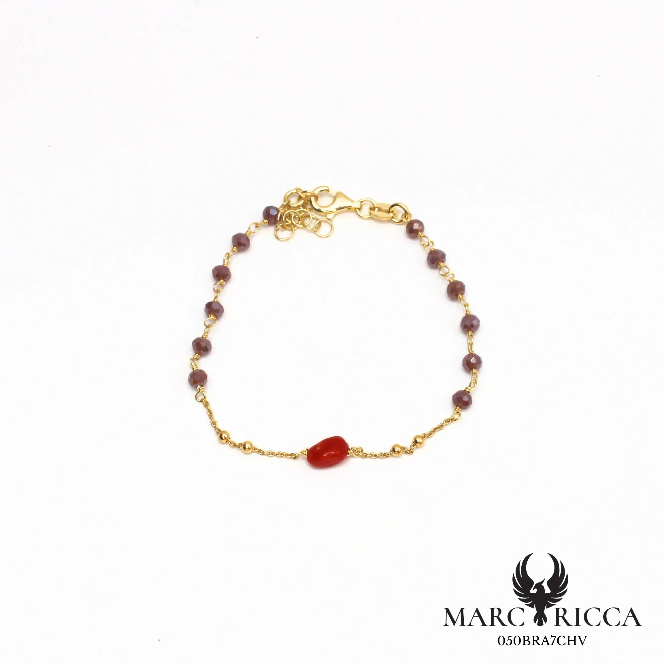 Bracelet chaîne en vermeil avec cristal et corail