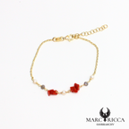 Bracelet chaine en vermeil avec corail chips, perles et cristal