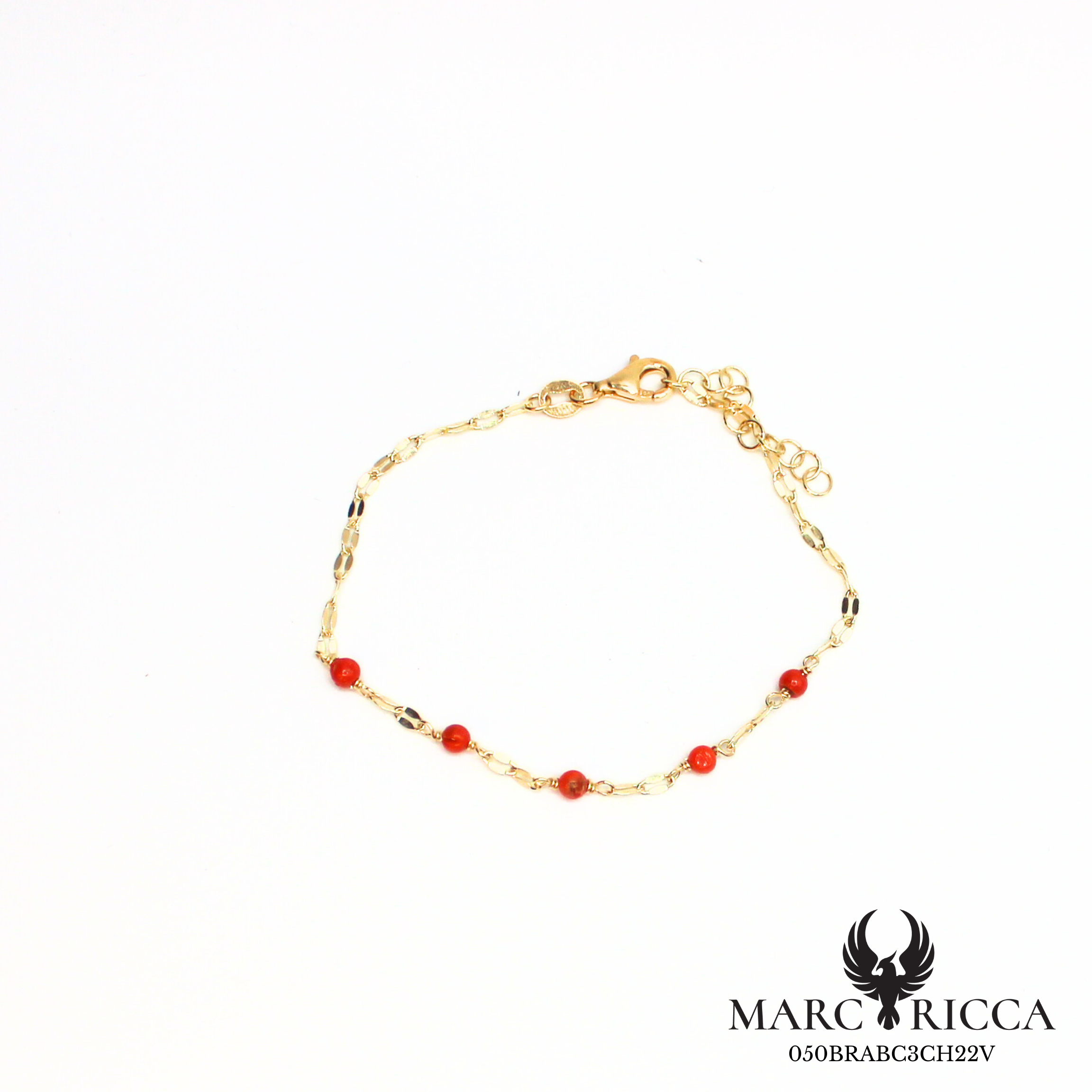 Bracelet chaine en vermeil avec perles de corail