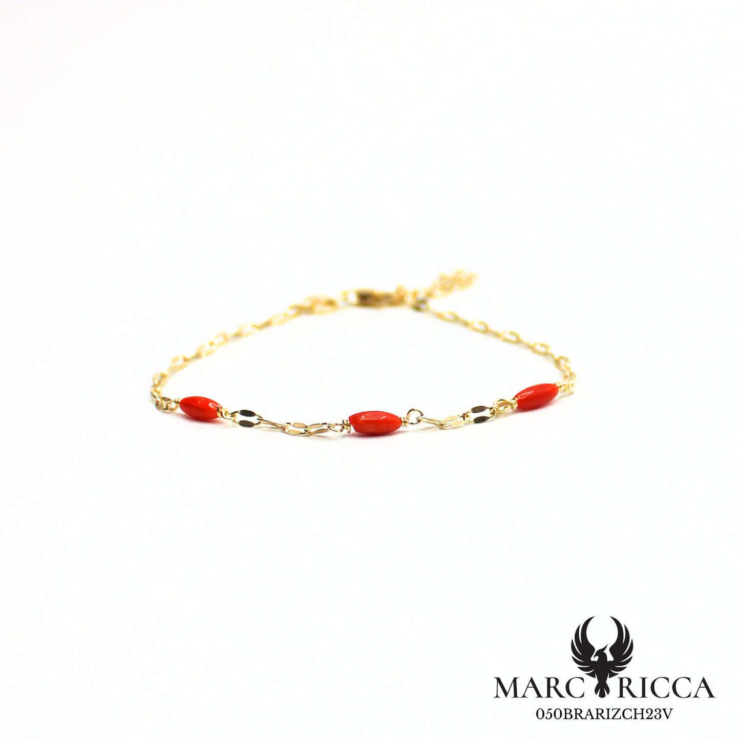 Bracelet chaîne Argent ou Vermeil, Corail grains de riz