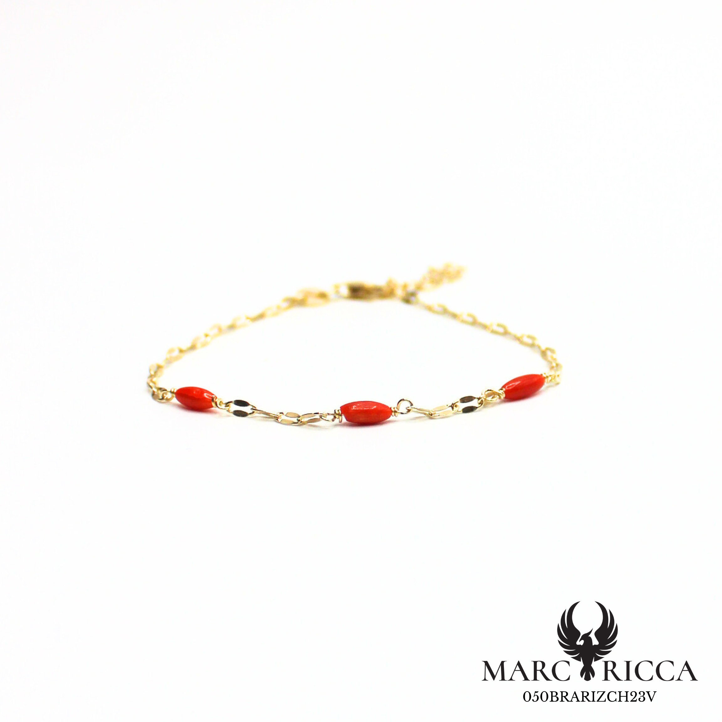 Bracelet chaîne avec corail en grains de riz