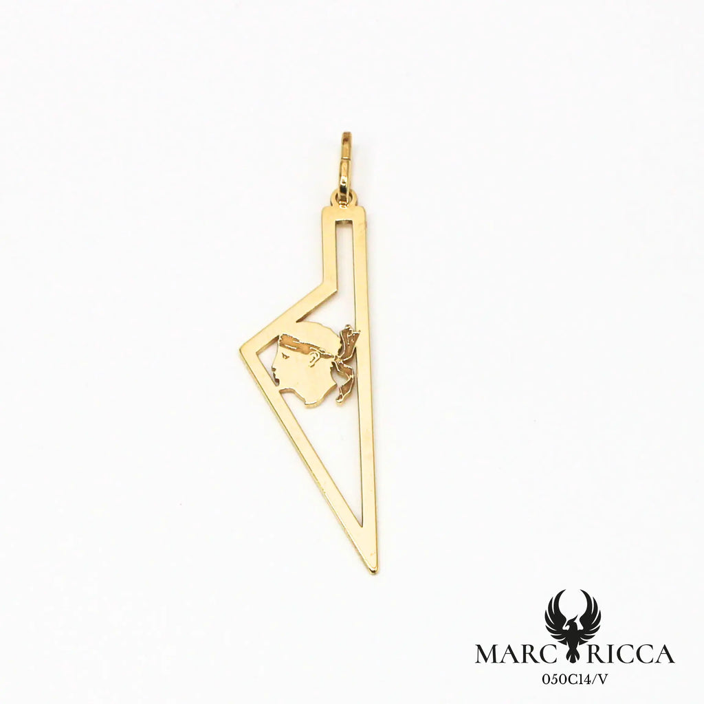 Pendentif corse stylisée avec tête de maure en argent ou vermeil