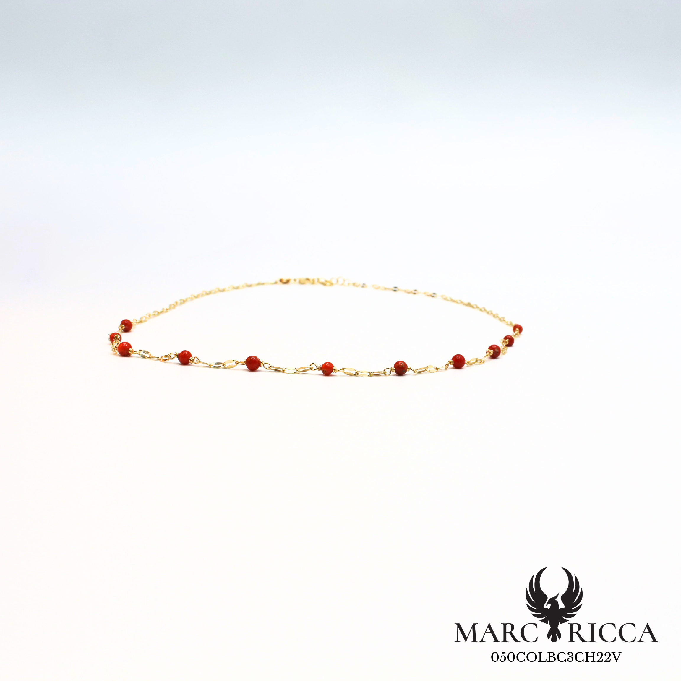 Collier chaîne en vermeil avec perles de corail