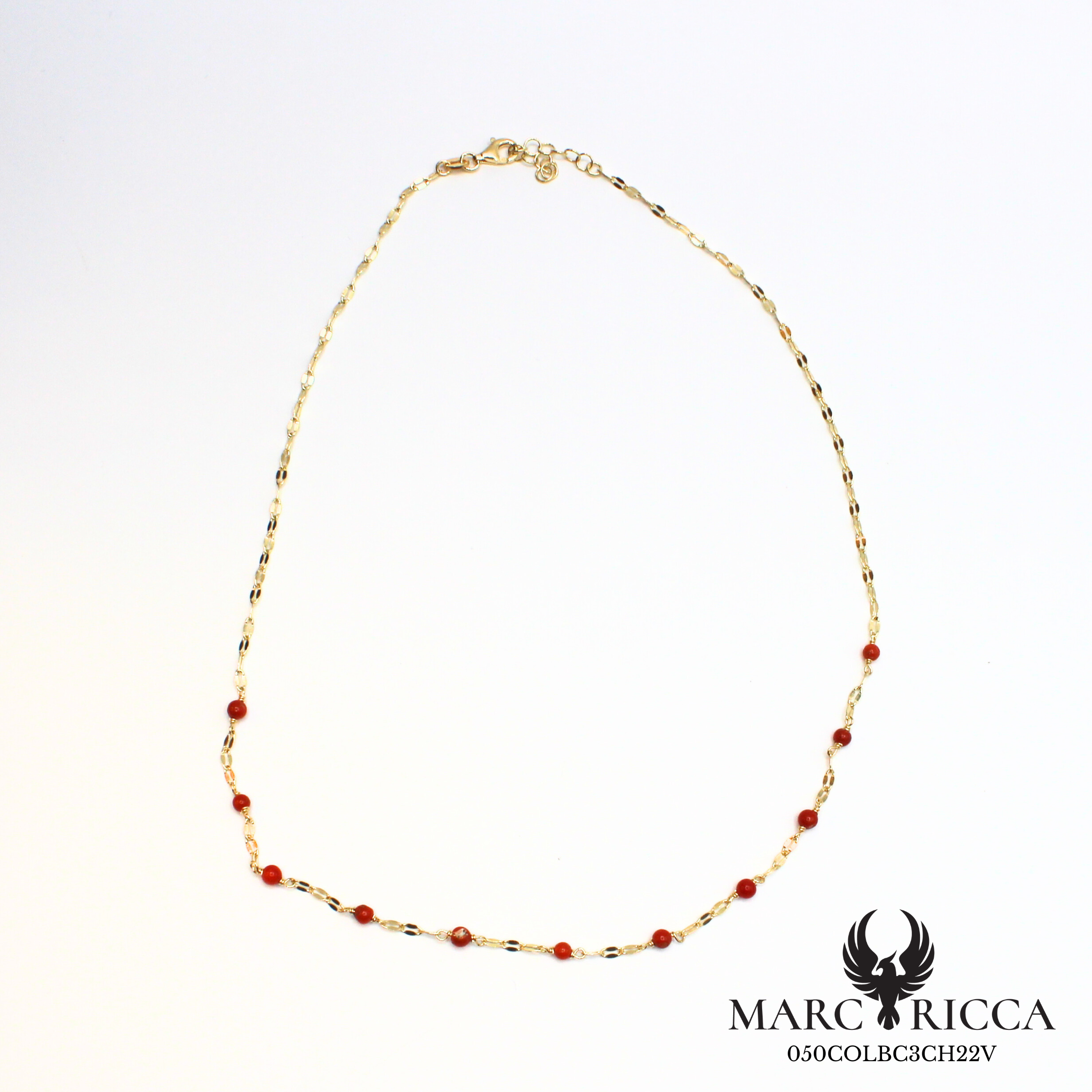 Collier chaîne en vermeil avec perles de corail