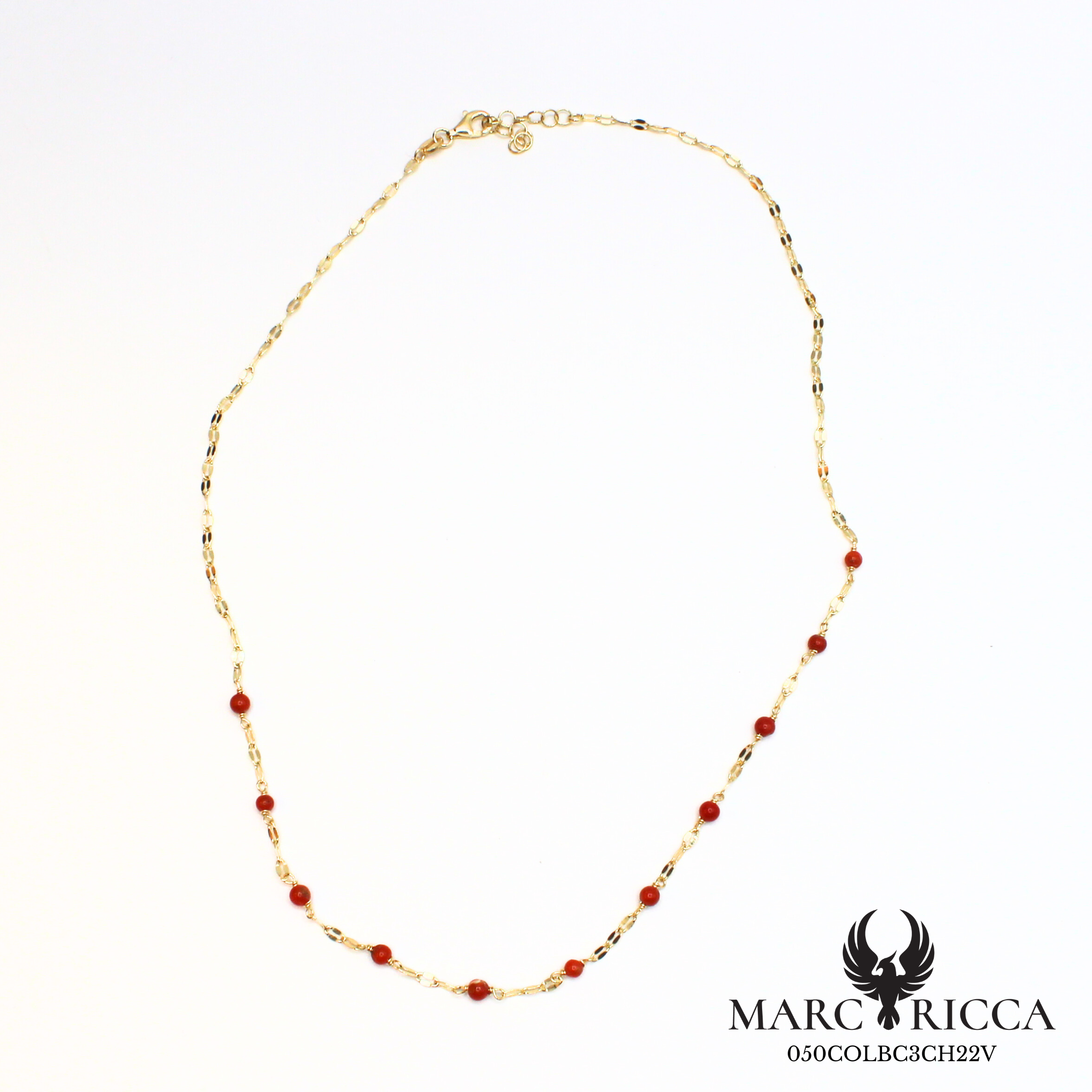 Collier chaîne en vermeil avec perles de corail