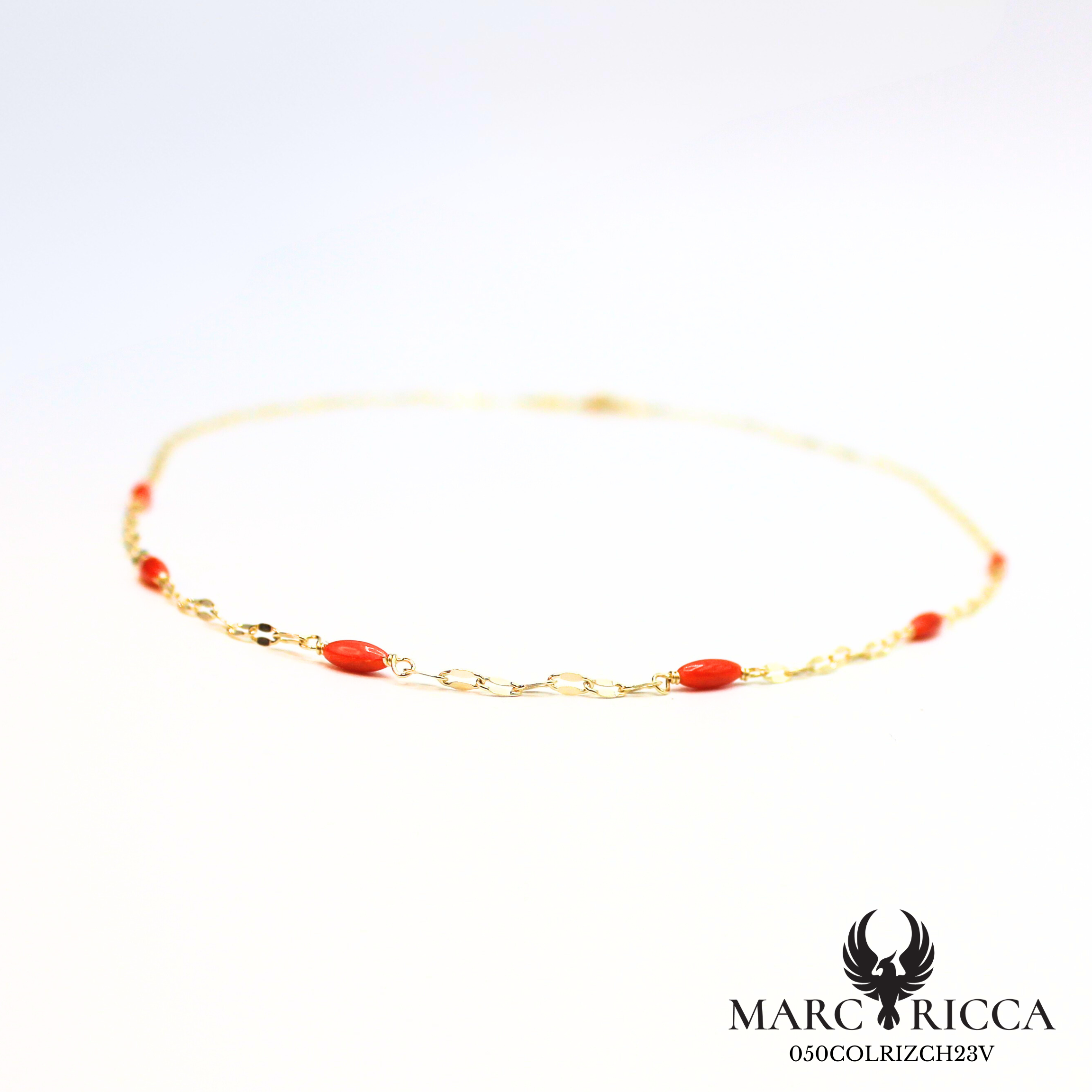 Collier chaîne en vermeil corail en grains de riz
