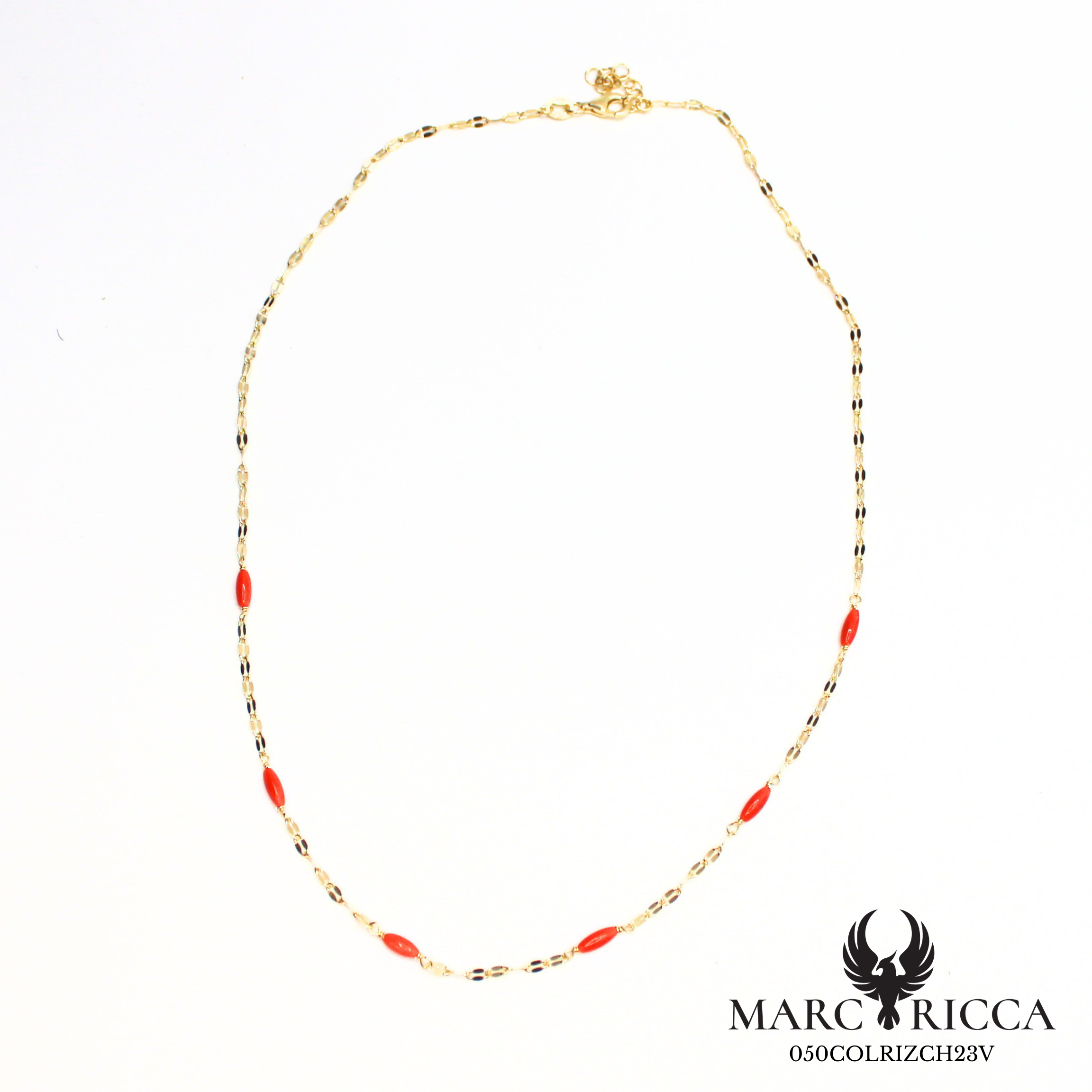 Collier chaîne en vermeil corail en grains de riz