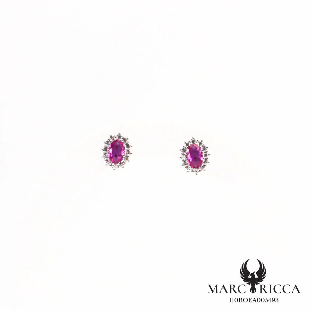 Boucles d'oreilles clous ovales zirconium rose