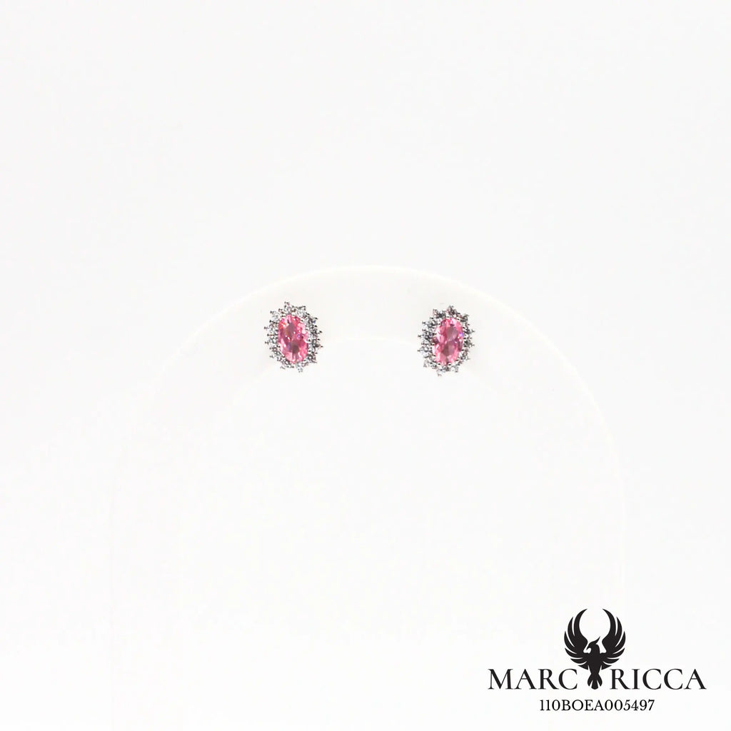 Boucles d'oreilles clous ovales zirconium rose