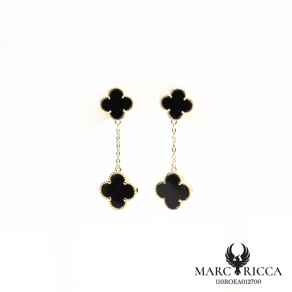 Boucles d'oreilles clous pendantes avec trèfles onyx vermeil