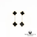 Boucles d'oreilles clous pendantes avec trèfles onyx vermeil