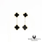 Boucles d'oreilles clous pendantes avec trèfles onyx vermeil