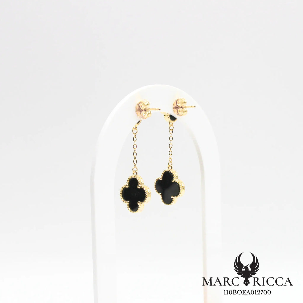 Boucles d'oreilles clous pendantes avec trèfles onyx vermeil