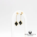 Boucles d'oreilles clous pendantes avec trèfles onyx vermeil