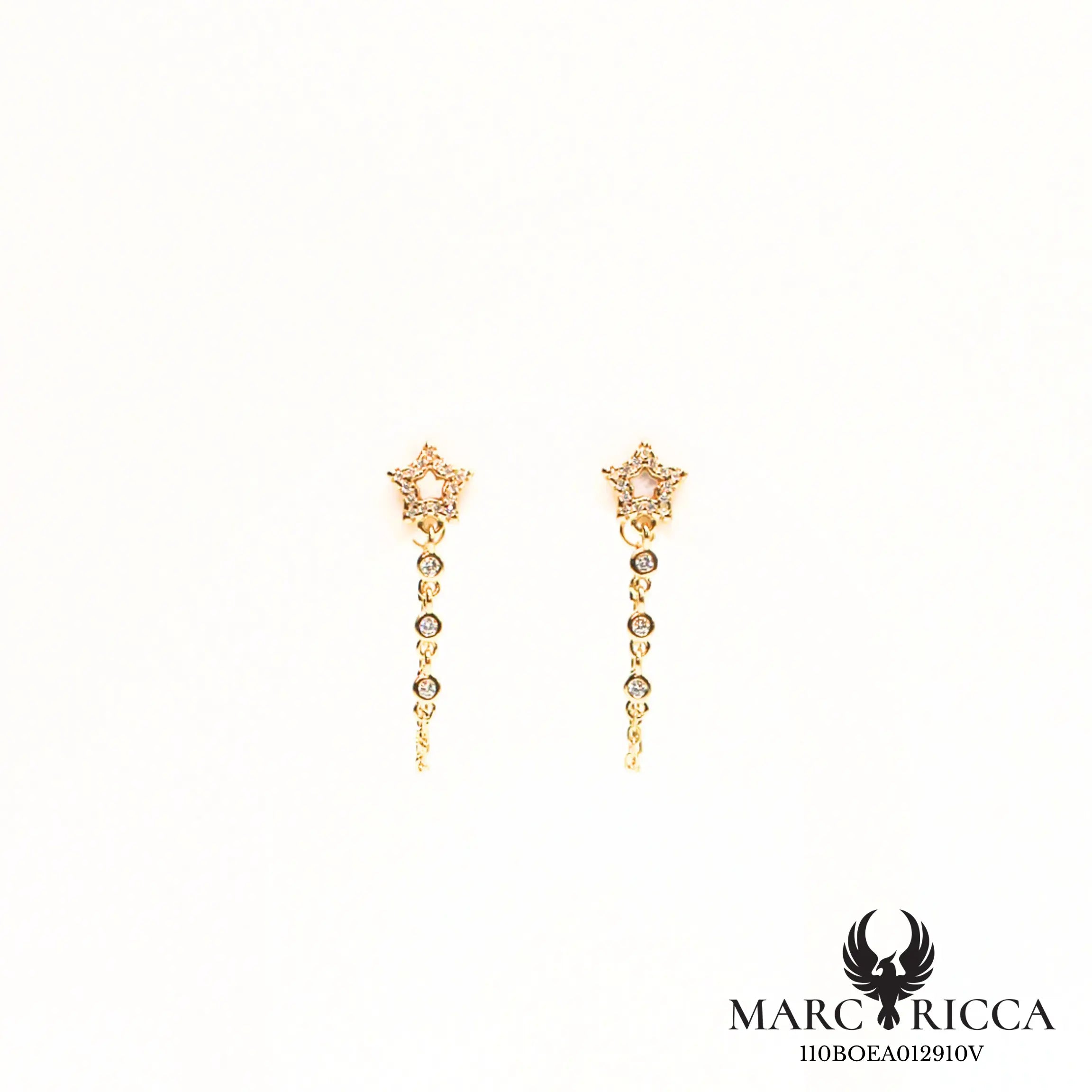 Boucles d'oreilles clous chaîne étoile zirconium nacre