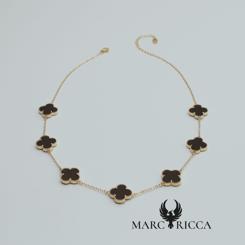 Collier 7 Trèfles noir Onyx et Vermeil