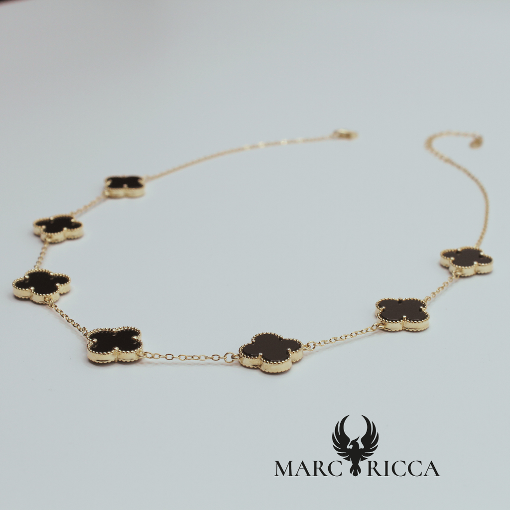 Collier 7 Trèfles noir Onyx et Vermeil